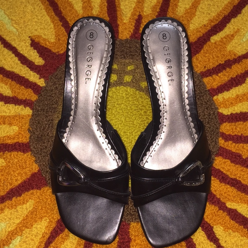Black Slip On Heels with Silver Embellishment